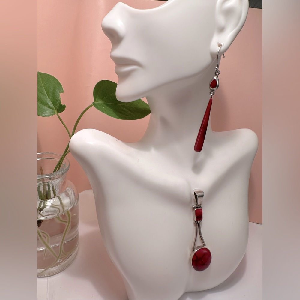 ATI MEXICO Red Jasper 925 vintage silver charm and earrings